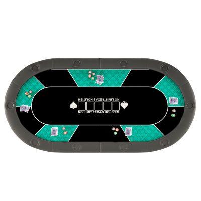 Folding Poker Table Top 78inch x 39inch Oval Card Table with Cup Holders for 10-Players, Casino Texas Poker Mat for Patio Garden Indoor Outdoor Game (Color : Green)