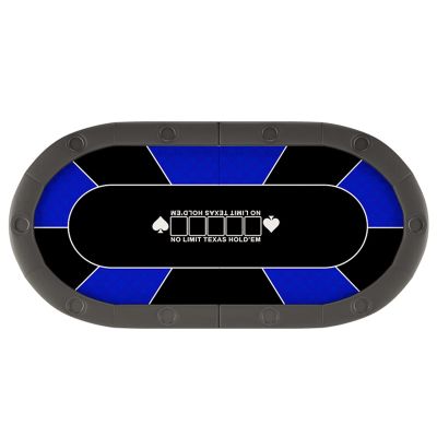 Folding Poker Table Top 78inch x 39inch Oval Card Table with Cup Holders for 10-Players, Casino Texas Poker Mat for Patio Garden Indoor Outdoor Game (Color : Blue)