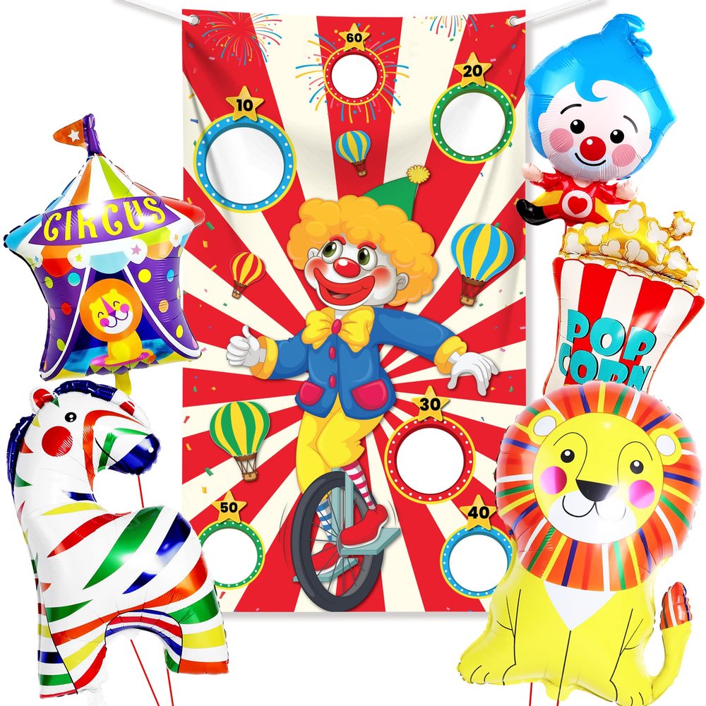 Huge, Carnival Party Decorations Set - Carnival Toss Games Banner With Bean Bags | Carnival Theme Party Decorations | Circus Theme Party Decorations | Bean Bag Toss Game for Kids Carnival Decorations