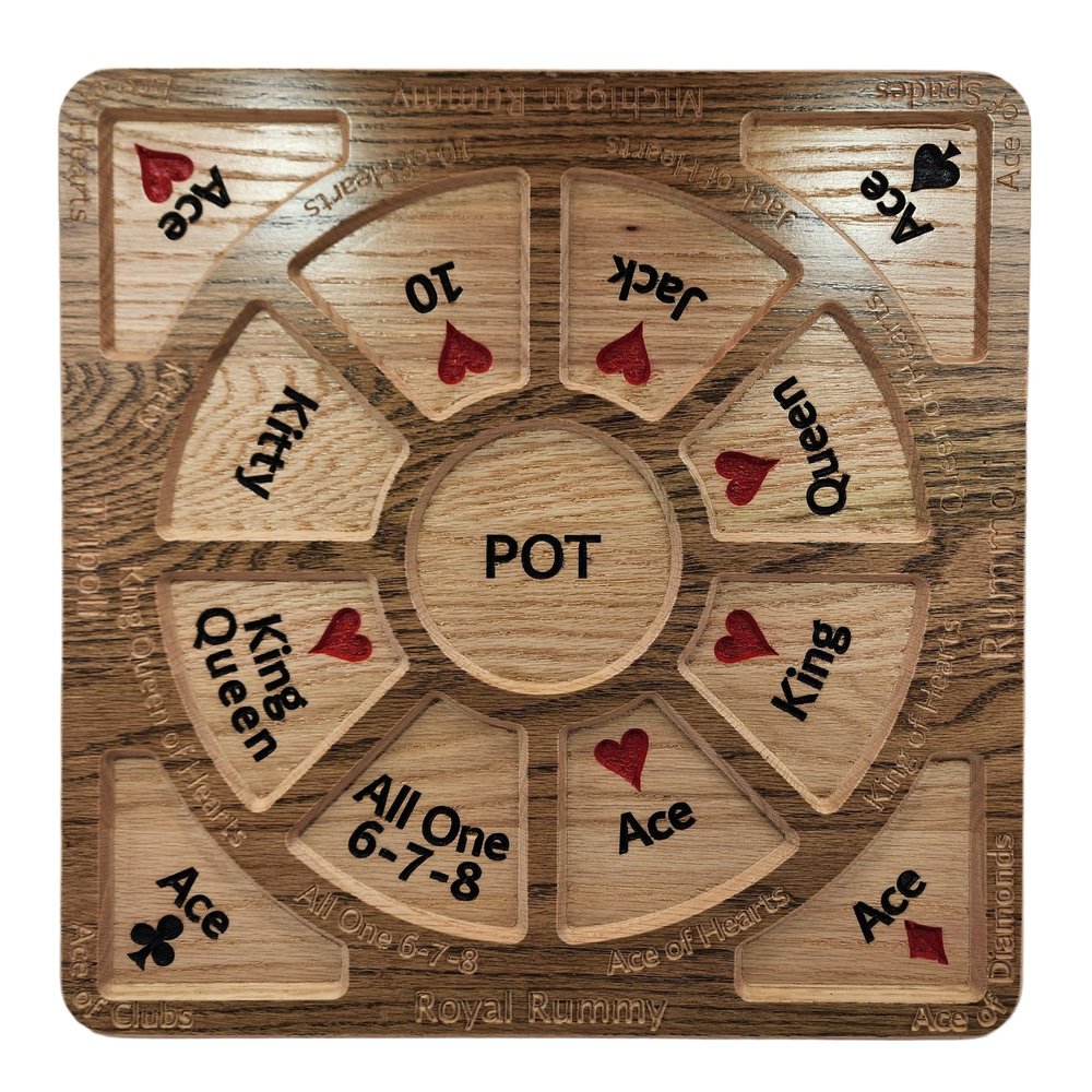 20"x20" 6-7-8 Solid Red Oak Tripoli, Michigan Rummy or Rummoli NTT Board