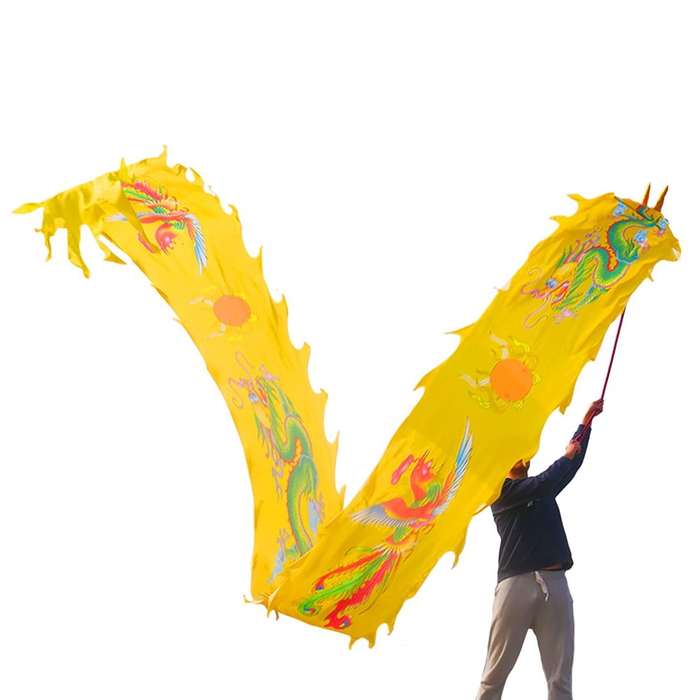 Aldult Elderly Dragon Dance Ribbon, Silk Flowy Spinning Dance Poi, Extra Long Streamer for Spring Outing, Party Celebration (Color : Yellow, Size : 6m/20f)