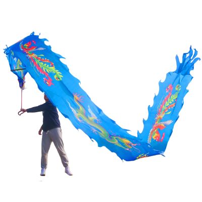 Aldult Elderly Dragon Dance Ribbon, Silk Flowy Spinning Dance Poi, Extra Long Streamer for Spring Outing, Party Celebration (Color : Blue, Size : 8m/26ft)