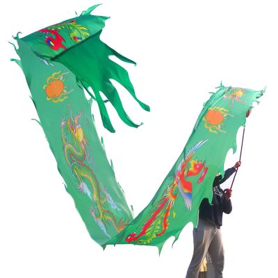 Aldult Elderly Dragon Dance Ribbon, Silk Flowy Spinning Dance Poi, Extra Long Streamer for Spring Outing, Party Celebration (Color : Green, Size : 10m/33ft)