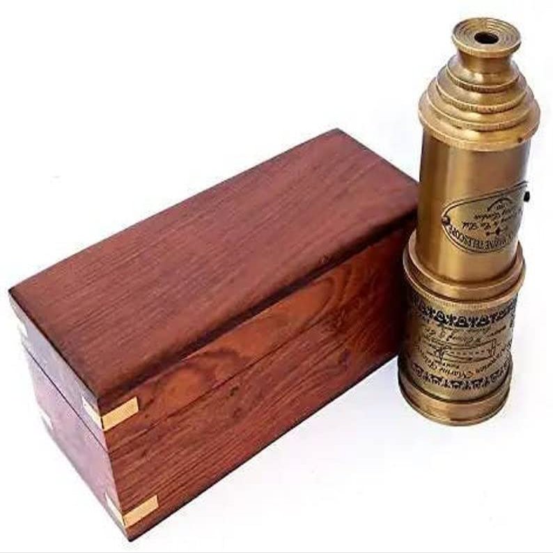 Telescope with Box Wood Brass Victorian New Antique Telescope Maritime Nautical Brass Spyglass Gift