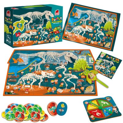 Detektiv-Puzzle Dino Museum RK1080-05: Das interaktive Puzzle-Spiel mit Suchauftrag und Glcksrad - Inklusive Lupe und 24 Aufgabenkarten.