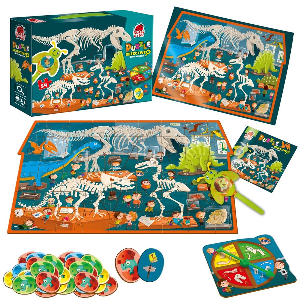 Detektiv-Puzzle Dino Museum RK1080-05: Das interaktive Puzzle-Spiel mit Suchauftrag und Glcksrad - Inklusive Lupe und 24 Aufgabenkarten.
