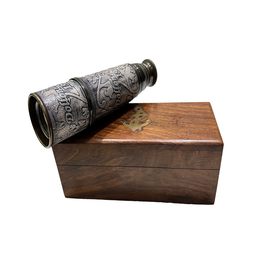DOLLOND London Brass Maritime Vintage Telescope, Nautical Spyglass Antique Mounted Solid Brass 15 Inch Pirate Telescope with Wooden Box.
