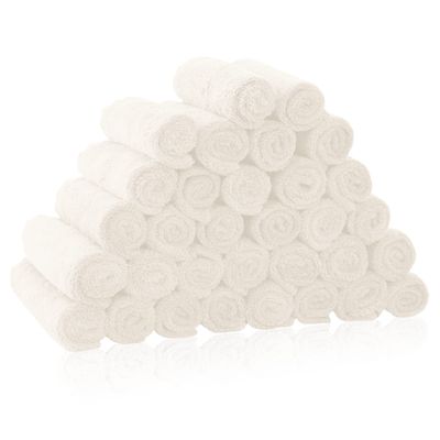 32 Pack Baby Washcloths - Luxury Coral Fleece - Extra Absorbent and Soft Wash Clothes for Newborns, Infants and Toddlers - Suitable for Sensitive Skin and New Born - Baby Shower - Cream, 10x10 Inch
