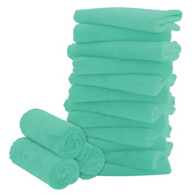 16 Pack Baby Washcloths - 10x10 Inch, Coral Fleece - Extra Absorbent and Soft Wash Clothes for Newborns, Infants and Toddlers - Suitable for Sensitive Skin and New Born - Baby Shower - Aqua Green