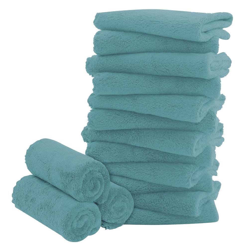 16 Pack Baby Washcloths - Luxury Coral Fleece - Extra Absorbent and Soft Wash Clothes for Newborns, Infants and Toddlers - Suitable for Sensitive Skin and New Born - Baby Shower - Teal, 10x10 Inch