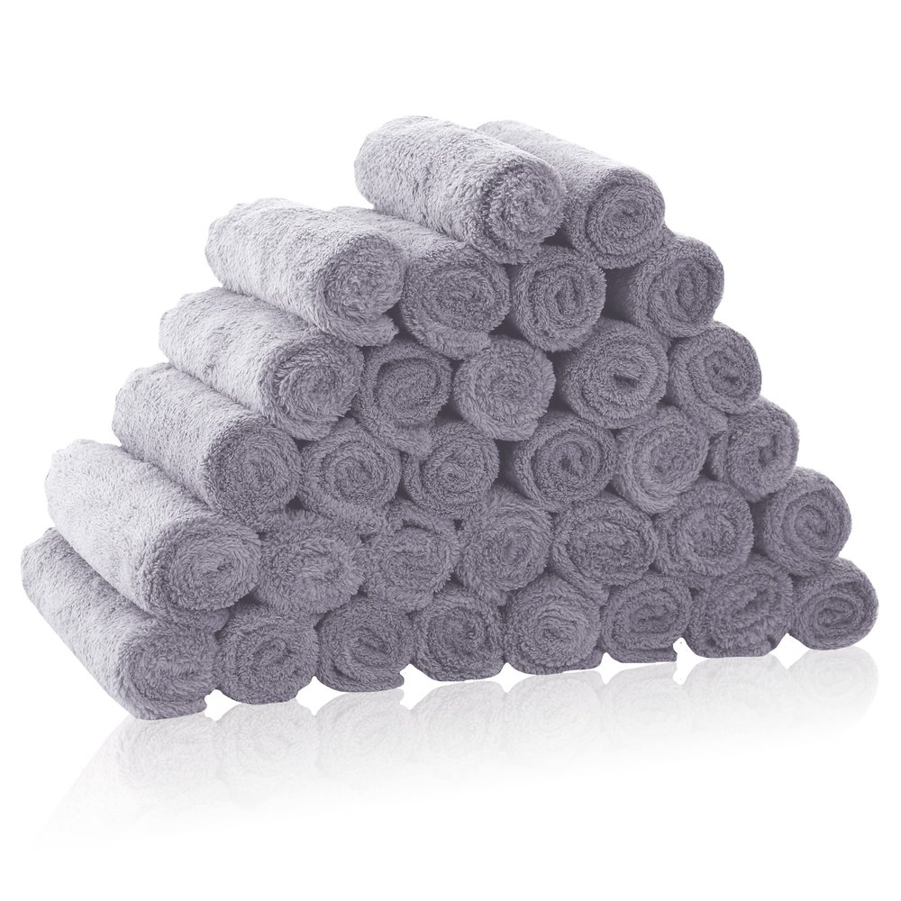 32 Pack Baby Washcloths - 10x10 Inch, Coral Fleece - Extra Absorbent and Soft Wash Clothes for Newborns, Infants and Toddlers - Suitable for Sensitive Skin and New Born - Baby Shower - Light Grey