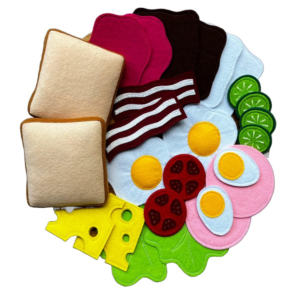 Breakfast Set - LARGE SET- Handmade Educational Montessori Kitchen Toys for Toddlers Ages 2-6 and Older Children- Pretend Cooking Dramatic Play