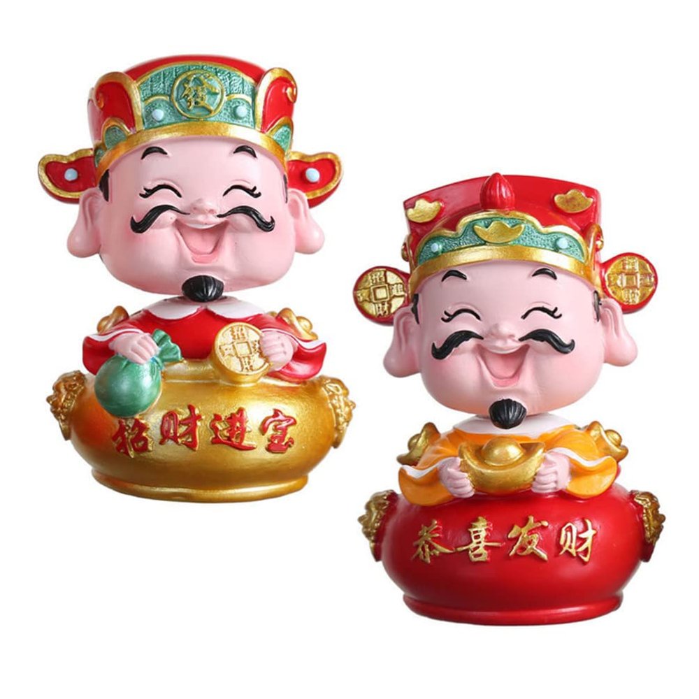 2pcs of Wealth Figurine Shaking Head Buddha Desktop Swing CAI Shen Statues Car Dashboard Bobbleheads Doll for Home Office Car Decorations