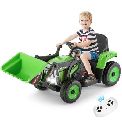 JOYLDIAS Ride On Excavator, 12V7AH Electric Car for Kids 3-8 W/2.4GHz Remote Control, Electric Construction Vehicle Bulldozer/Tractor for Kids Digger with 3 Speeds,Bluetooth,Music,Lights,Green