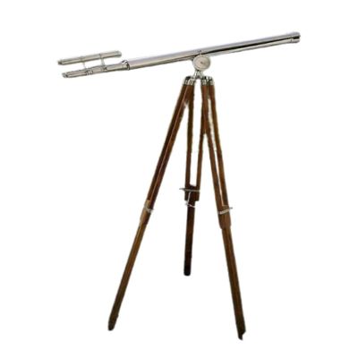 Antique Brass Double Barrel Telescope with Wooden Tripod Nautical Marine Telescope for Home Decor by Nautical Export India (Silver)