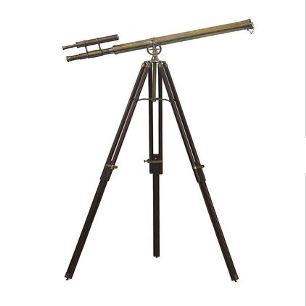 Antique Brass Double Barrel Telescope with Wooden Tripod Nautical Marine Telescope for Home Decor by Nautical Export India (Gold)