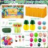 Hawaiian Luau Party Decoration Pack (159 Pcs), Tropical Beach Themed Aloha Summer Party Supplies Kit, (including Table Skirt, Backdrop, Balloons, Straws, Hibiscus Palm Leaves, Food Topper, Pineapples) view 2