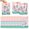 3sscha 50Pcs Axolotl Party Favor Bags Amphibian Themed Waterproof Goodie Bag with Die Cut Handles Reptile Animals Water Plants Plastic Candy Gift Pack for Baby Girl Birthday Baby Shower Decors Supplies view 1