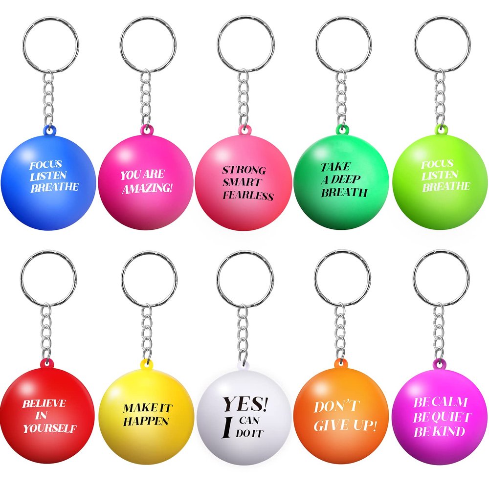Zomiboo 20 Pcs Motivational Stress Balls Keychains Colorful Foam Balls with Quotes Inspirational Stress Relief Ball Relieve Anxiety (Bright Colors)