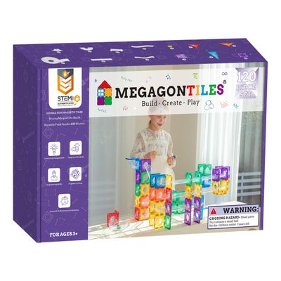 MEGAGONTILES Marble Run Magnetic Tiles Set 120PCS | STEM-Authenticated Magnetic Building Blocks with Marble Track Pieces | Educational Construction Toy for Kids Ages 38 (Boys & Girls)