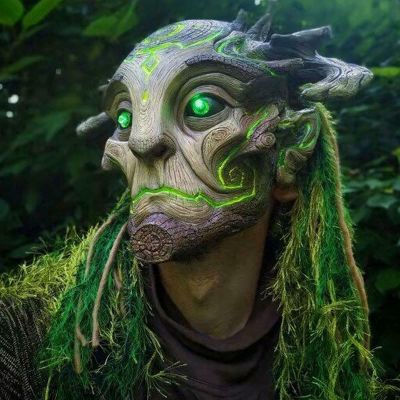 CAFELE Forest Spirit Elf Led Mask with Headdress, Realistic Latex Masquerade Mask Halloween Cosplay Costumes Party Props (Led)