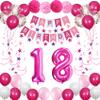 18th Birthday Decorations for Girls, Pink Happy Birthday Balloons Supplies Including 18 Pink Number Balloons, Star Streamers, Hanging Swirls view 1