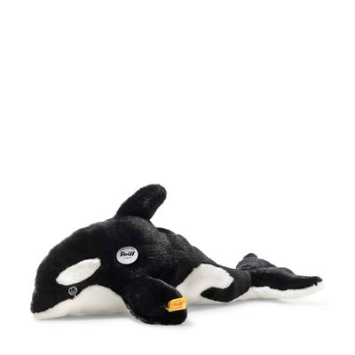 Steiff Ozzie Orca Stuffed Animal Whale with Squeaker, Black and White, 15 inch Premium Collectible Plush Animal, Medium