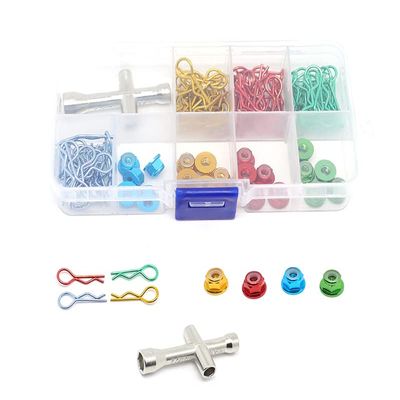 Integy 1/10 Color Body Clips, M4 Hex Wheel Nuts & 4-Way Cross Wrench w/Carrying Box