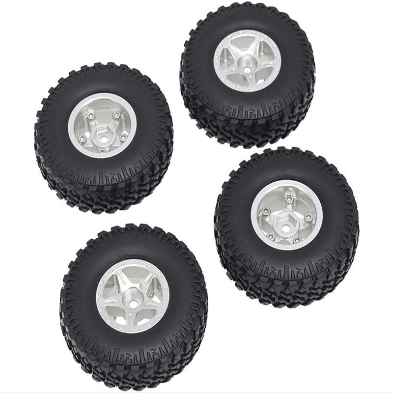 Alloy Machined Wheels (4) w/Rubber Tires for Axial 1/24 SCX24 Rock Crawler
