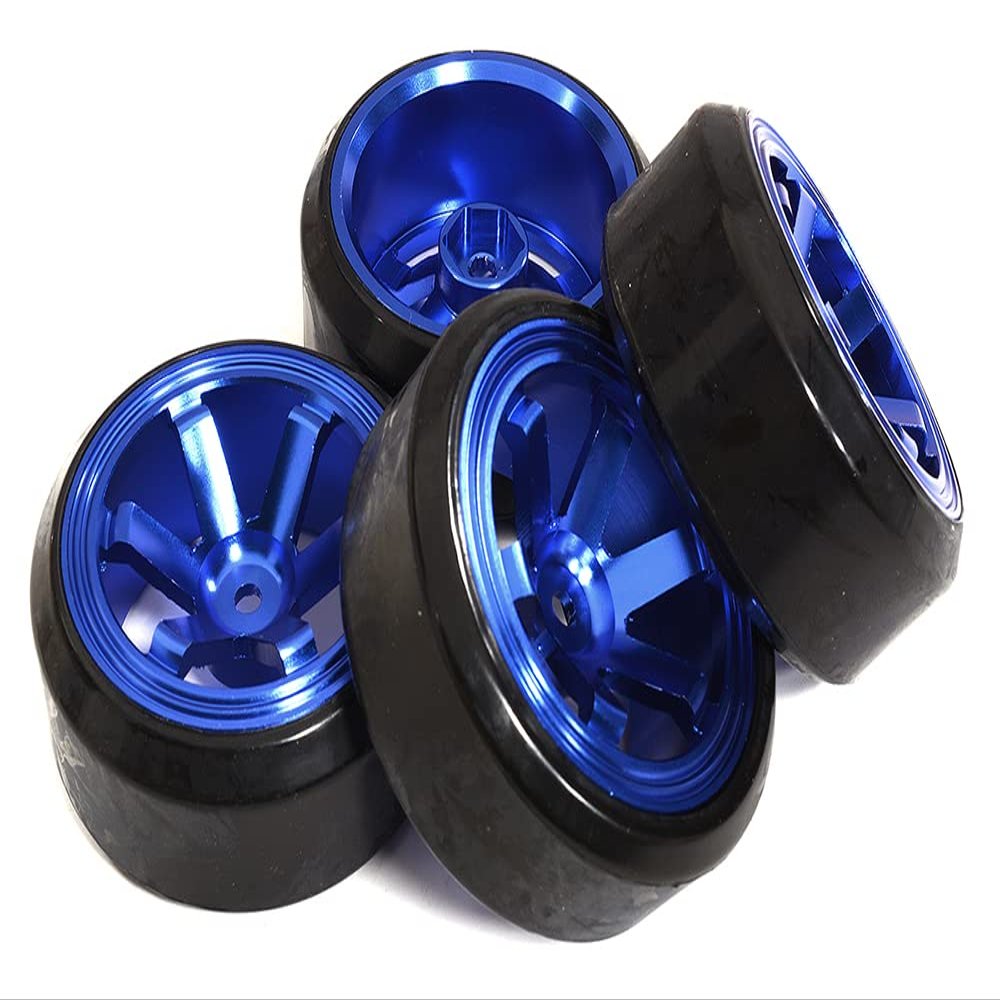 Integy 6 Spoke Complete Wheel & Tire Set (4) for Drift Racing (O.D.=62mm)