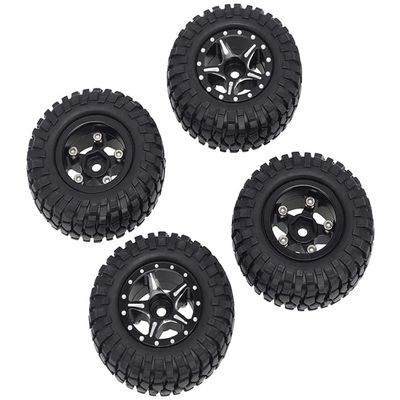 Alloy Machined Wheels (4) w/Rubber Tires for Axial 1/24 SCX24 Rock Crawler