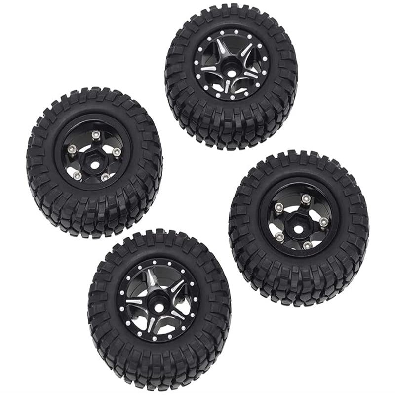 Alloy Machined Wheels (4) w/Rubber Tires for Axial 1/24 SCX24 Rock Crawler
