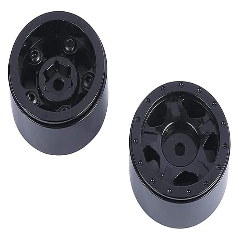 Black Billet Machined Alloy Wheels (2) for Axial 1/24 SCX24 Rock Crawler