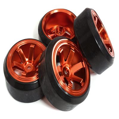 Integy 6 Spoke Complete Wheel & Tire Set (4) for Drift Racing (O.D.=62mm)