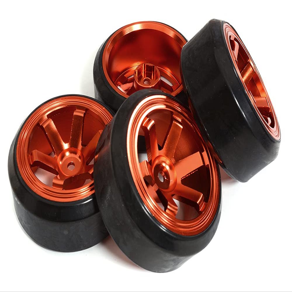 Integy 6 Spoke Complete Wheel & Tire Set (4) for Drift Racing (O.D.=62mm)