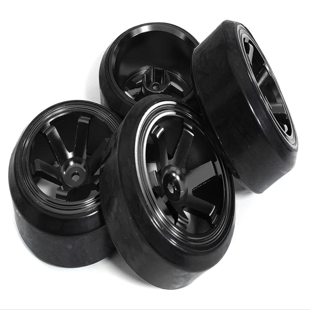 Integy 6 Spoke Complete Wheel & Tire Set (4) for Drift Racing (O.D.=62mm)