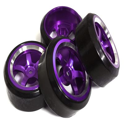 Integy 5 Spoke Complete Wheel & Tire Set (4) for Drift Racing (O.D.=62mm)