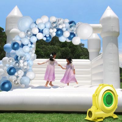 Awesmflate White Bounce House Castle with Air Blower 13FT, PVC Inflatable Bouncy Castle White Jumper Bouncy Castle Wedding Decorations Jumping Bed for Party Birthday(13FT x 11.5FT x 10FT)