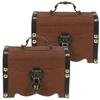 2pcs Treasure Storage Box with Lock Wooden Piggy Bank Pirate Chest Retro Money Coins Saving Box view 1