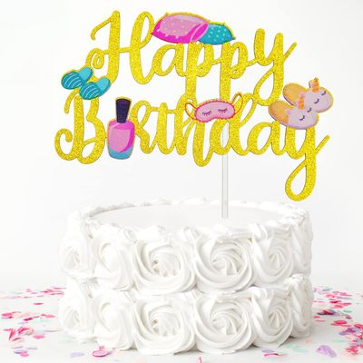 Girls Slumber Happy Birthday Cake Topper, Girls Sleepover Birthday Party Cake Dcor, Girls Pamper Party Supplies, Girl Night Out Dcor