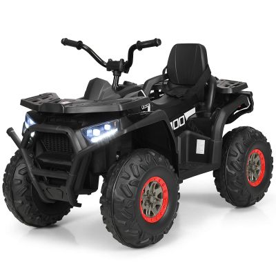 Costzon Kids ATV, 12V Battery Powered Electric Vehicle w/Safety Belt, LED Light, Music, Horn, 2 Speeds, USB/ MP3/TF, Treaded Tires, Ride on Car 4 Wheeler Quad for Boy & Girl Gift, Ride on ATV, Black
