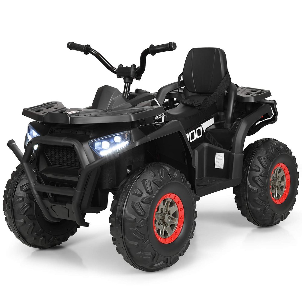 Costzon Kids ATV, 12V Battery Powered Electric Vehicle w/Safety Belt, LED Light, Music, Horn, 2 Speeds, USB/ MP3/TF, Treaded Tires, Ride on Car 4 Wheeler Quad for Boy & Girl Gift, Ride on ATV, Black
