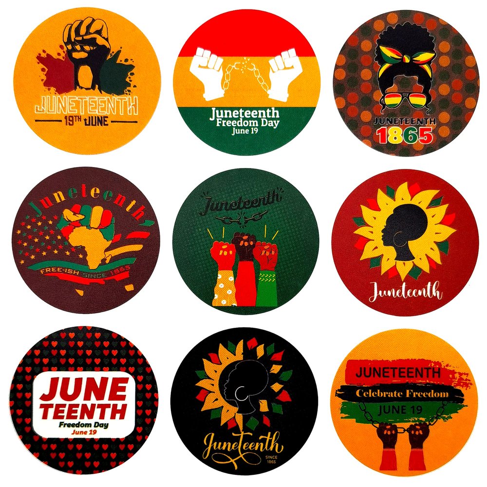 20 Sheets Juneteenth Stickers Decals Party Favors | Happy Juneteenth Party Supplies | Freedom Day Party Circle Sticker Labels | African Afro American Festival | Black American Independence Day June 19th 1865, 180 Counts