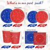 123 Pcs Western Cowboy Party Decoration Include 1 Plastic Paisley Print Tablecloth 2 Bandana Pennant Banner 60 Disposable Paper Plates 30 Cups and 30 Napkins for Western Cowboy Theme Party (Red, Blue) view 3