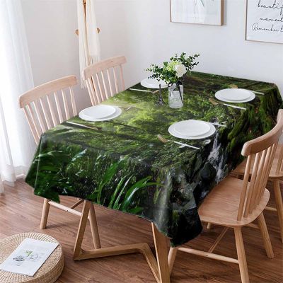 ZOE GARDEN Rectangle Tablecloth Waterproof & Stainproof Tablecloths, Wild Forest Scenery Washable Polyester Table Cloth Wrinkle-Free Fabric Table Cover for Dining/Party/Wedding Green Plant