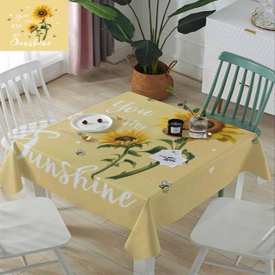 ZOE GARDEN Square Tablecloth Waterproof & Stainproof Tablecloths, Yellow Sunflower and Bee Washable Polyester Table Cloth Wrinkle-Free Fabric Table Cover for Dining/Party/Wedding You are Sunshine