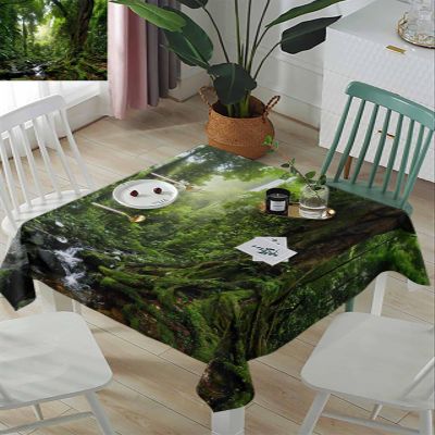 ZOE GARDEN Square Tablecloth Waterproof & Stainproof Tablecloths, Wild Forest Scenery Washable Polyester Table Cloth Wrinkle-Free Fabric Table Cover for Dining/Party/Wedding Green Plant