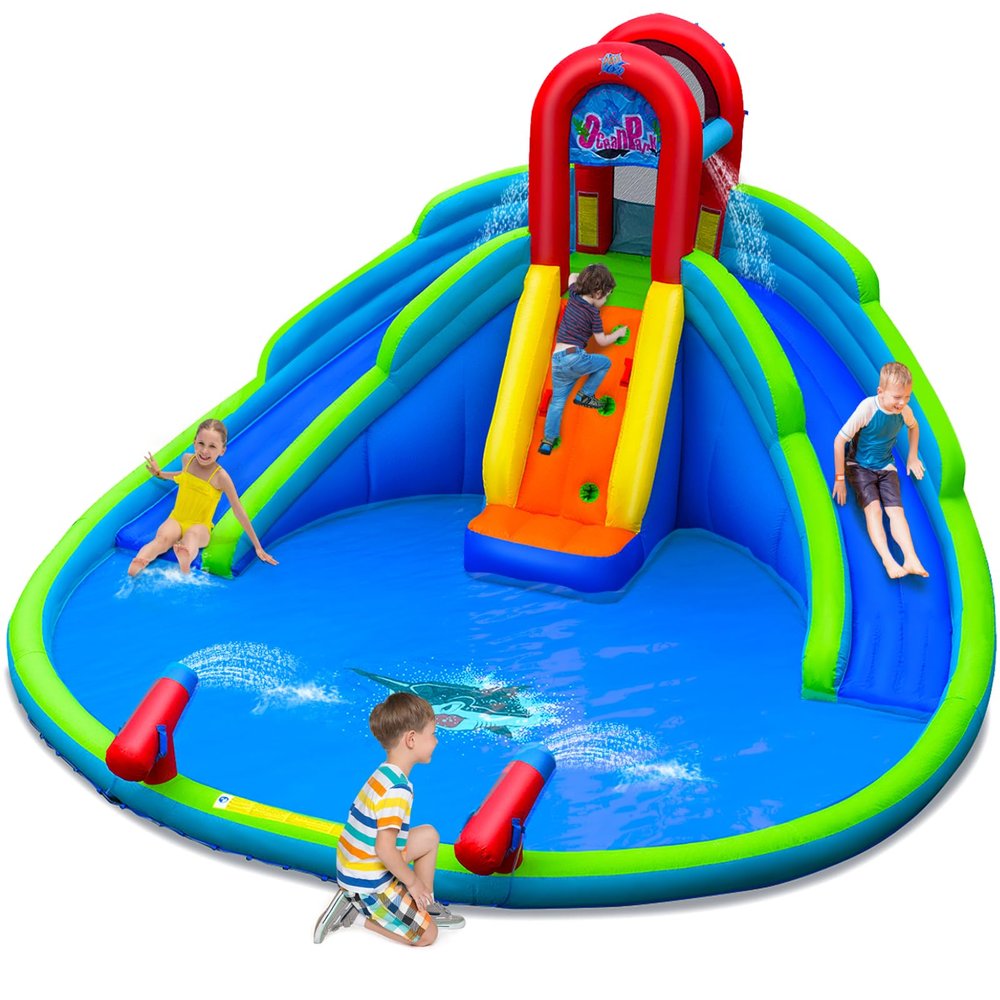 BOUNTECH Inflatable Water Slide, 18x17FT Mega Kids Waterslide Park for Outdoor with 2 Long Slides, Splash Pool, Handrail Upgrade, Blow up Water Slides Inflatables for Big Kids Backyard Party Gifts