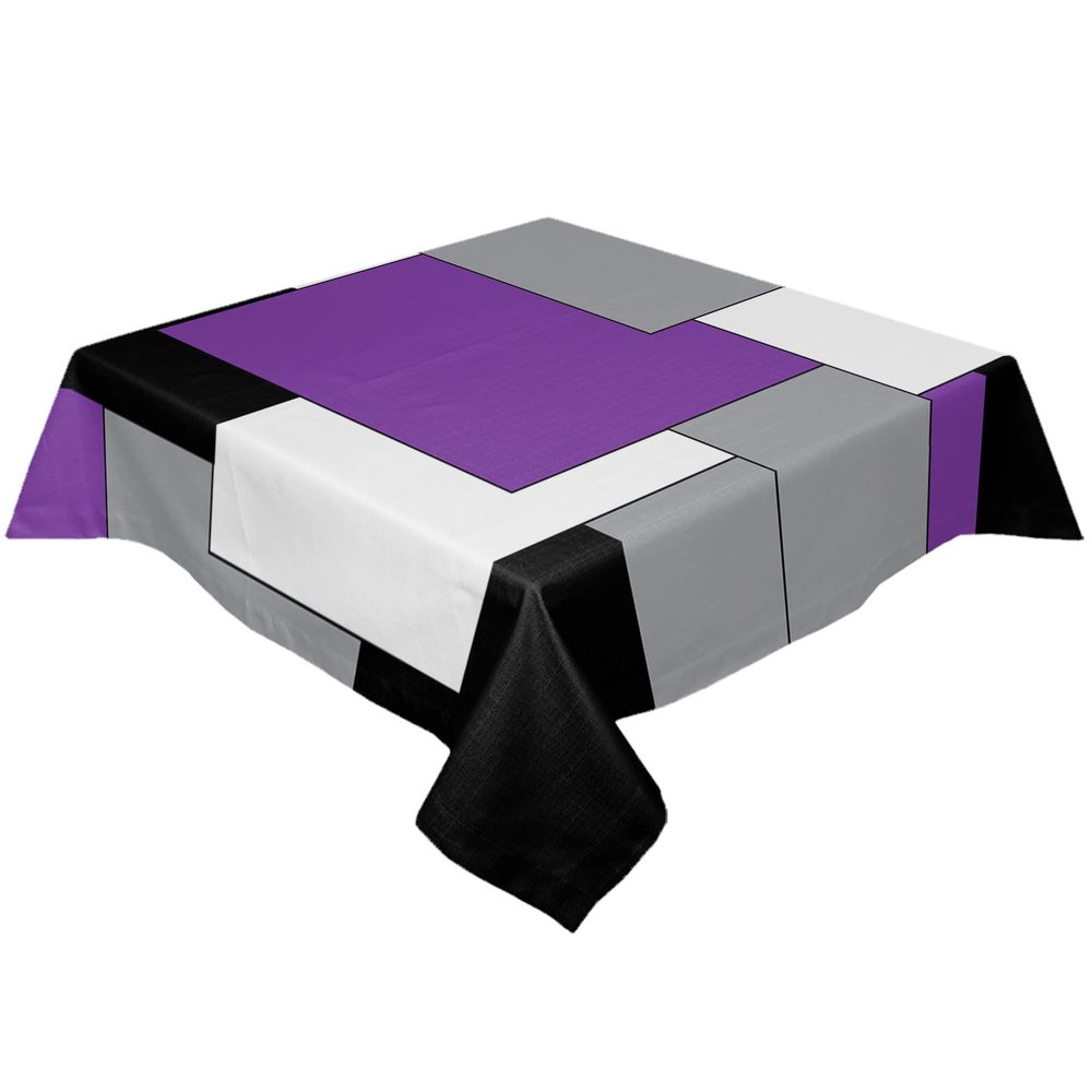 Square Tablecloth Waterproof & Stainproof Tablecloths,Purple and Black Modern Color Block Washable Table Cloth Wrinkle-Free Fabric Table Cover for Dining/Party Geometric Gray White Patckwork Plaid