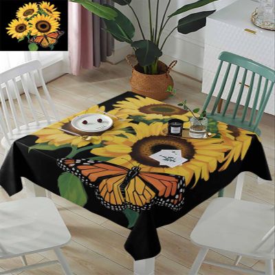 ZOE GARDEN Square Tablecloth Waterproof & Stainproof Tablecloths, Yellow Sunflower Washable Polyester Table Cloth Wrinkle-Free Fabric Table Cover for Dining/Party/Wedding Realism Art Black Backdrop
